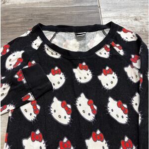 Y2K 2011 Sanrio Black‎ Womens S AOP PRINT Hello Kitty Face Graphic Pullover